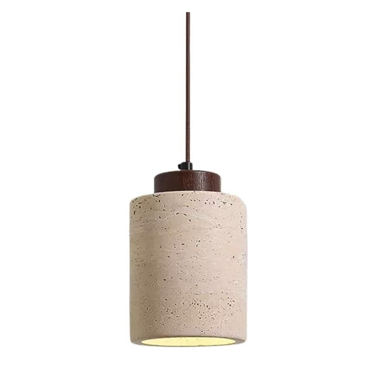 HELCEKOU Nordic Natural Stone Pendant Light Cylinder Small Mid Century Modern Hanging Ceiling Rustic Wood Industrial Chandelier for Dining Room Table Kitchen Island Farmhouse Bedroom(Walnut Long)