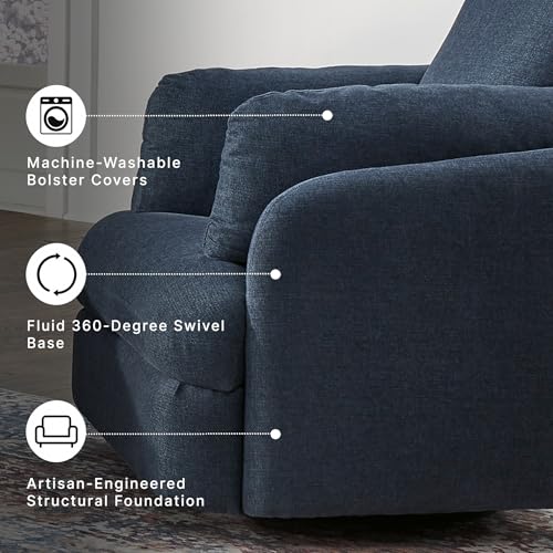 Image of Signature Design by Ashley Modmax Swivel Glider Recliner Chair, Ink Blue