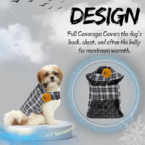 Image of Sage Square Winter Coloured Dog Coat - All-Weather Protection, Windproof, Waterproof Cozy Fleece Lining, Adjustable Straps, Durable, Stylish, Comfortable, Jacket (Black & White, Extra Small)