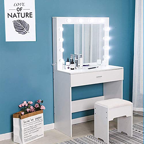 image for MINIKID Vanity Set Makeup Dressing Table with Mirror, Vanity Desk with