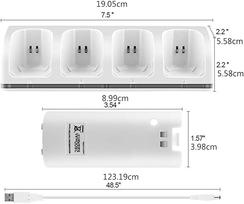 Miniatura 2 de Estación de carga de batería 4 en 1 con cable USB, para consola de juegos W-Ii Control remoto Gamepad