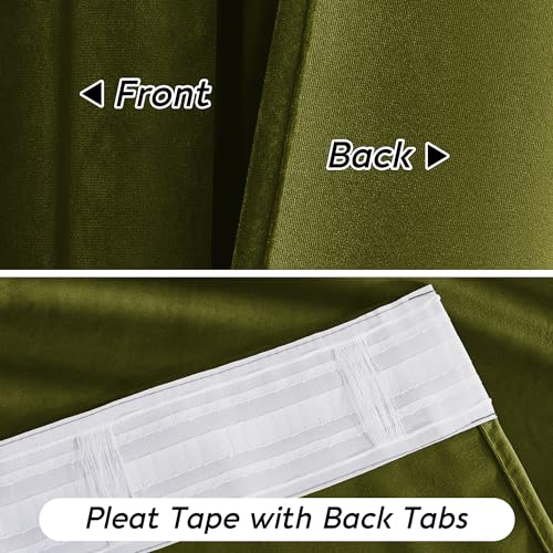 Image of RYB HOME Moss Green Velvet Blackout Curtains 84 inches Long with Hook Tape | Thermal Insulated, Privacy Protect, Room Darkening, Decorative Drapes, Bedroom Doorway Nursery, W42 x L84, 2 Panels