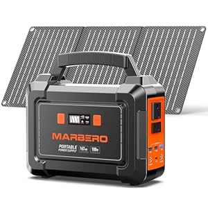 MARBERO Solar Generator 167Wh Camping Portable Power Station 200W Peak with Foldable Solar Panels 30W with AC Outlet 110V Multi-Port LED Flashlights for CPAP Home Camping Hurricane Emergency