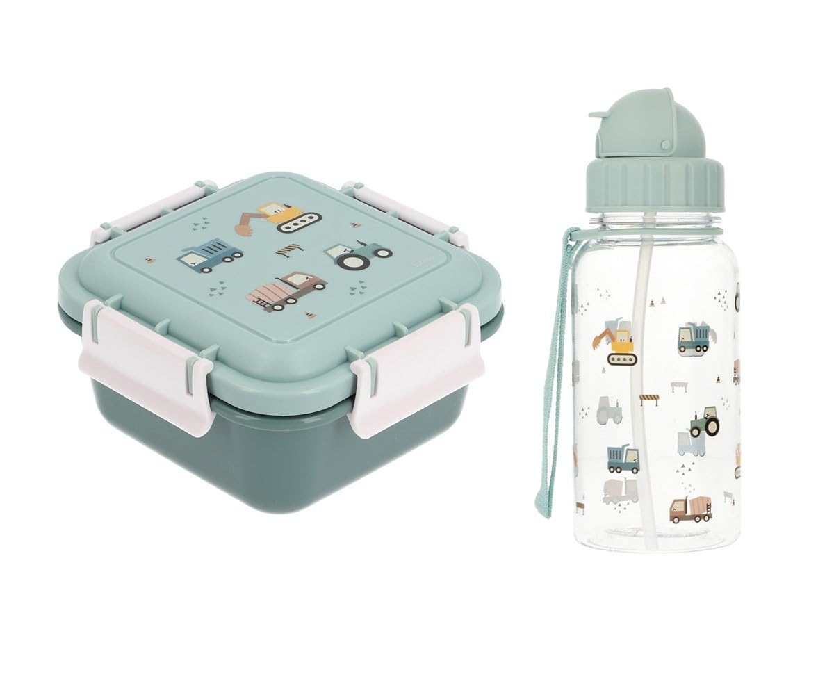 Tutete Cofanetto Pasto Quotidiano per Bambini | Lunch Box Bento 780 ml e Borraccia Tritan 500 ml | Senza BPA, Pratico e Leggero | Ideale Scuola, Asilo e Uscite | Trucks 780ml
