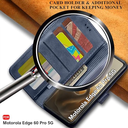 Image of TheGiftKart Flip Back Cover Case for Motorola Moto Edge 60 Pro 5G | Dual-Color Leather Finish | Inbuilt Stand & Pockets | Wallet Style Flip Cover for Moto Edge 60 Pro 5G (Faux Leather, Blue & Sky)