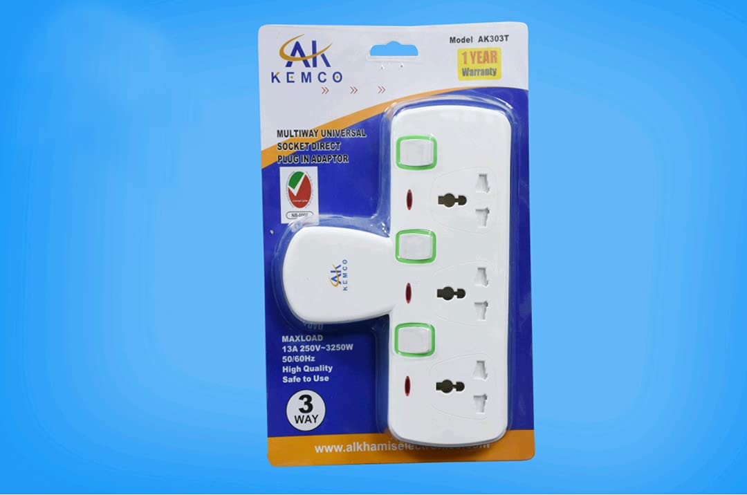 AK KEMCO3 Way Universal Multi Adaptor Socket Multyplug