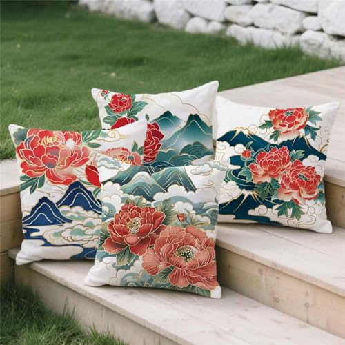 Housse coussin 80x80cm imperméable fleurs et imprimé double face - 4