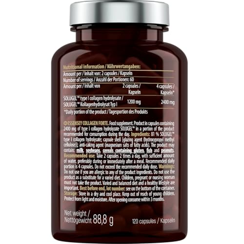 ESSENSEY - Collagène Forte I 2400 mg par dose quotidienne recommandée I 120 gélules I Collagène hydrolysé de type I SOLUGEL® I 60 doses quotidiennes I Facile à avaler – Image 5