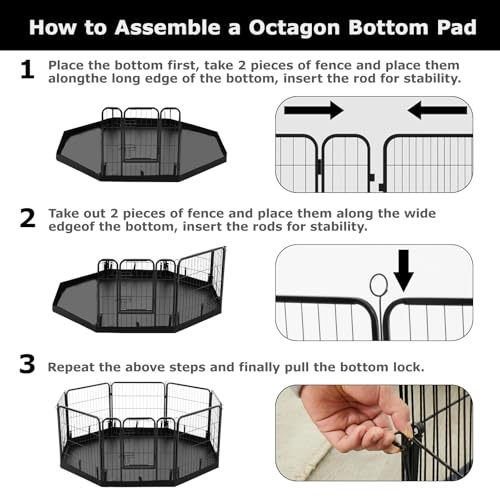 Image of PJYuCien Octagon Playpen Bottom Pad for 24'' Width 8 Panel Pen, Black | Protect Floor, Easy to Move and Clean, Perfect for Puppy, Duck, and Other Small Animals, Hook Connect