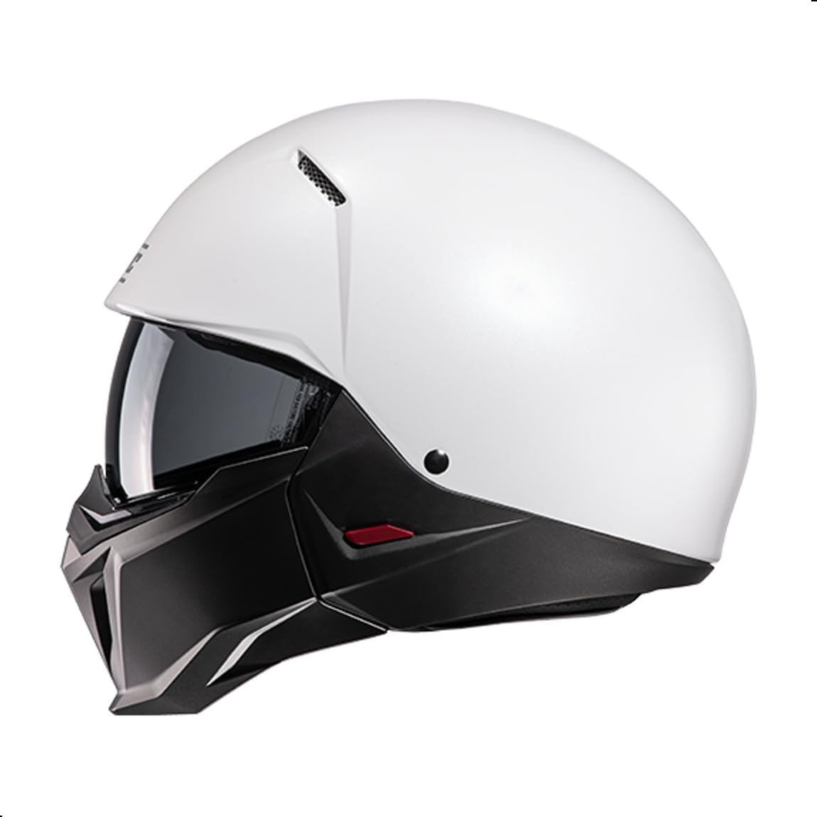 HJC i20 Solid Open Face Motorcycle Helmet, White, side view with detachable mask attached