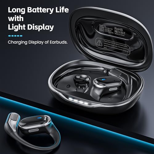 TRAUSI Open Ear Headphones, Wireless Bluetooth Earbuds, 50H Playtime Stereo Ear Buds with ENC Noise Cancelling, IPX7 Waterproof Over Ear Earphones with Earhook for Sports/Running/Gym/Workouts (Black) - Image 4