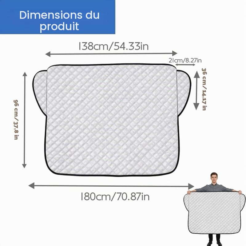 Couverture Pare-Brise Voiture, Bache Pare Brise Protection Couverture Repliable, Soleil et Poussière, Protection Réutilisable en 4 Couches pour Toutes Saisons, Facile à Installer-150 x 100cm