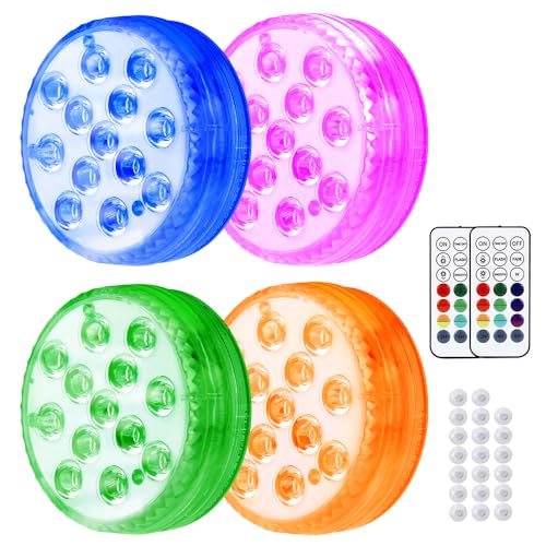 mizikuu 4 Pezzi Luci Piscina Impermeabile, Luce LED Sommergibili con Telecomando 4 Modalità 16 Colori RGB Luci Subacquee per Piscina, Fontana, Giardino