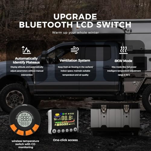 Sunster 8kW Tragbare Diesel Luftheizung, 110-240V AC & 12/24V DC TB10PRO Diesel Standheizung mit Bluetooth APP & Adapter,Plateau-Modus Diesel Heizung für Auto, LKW, Camping