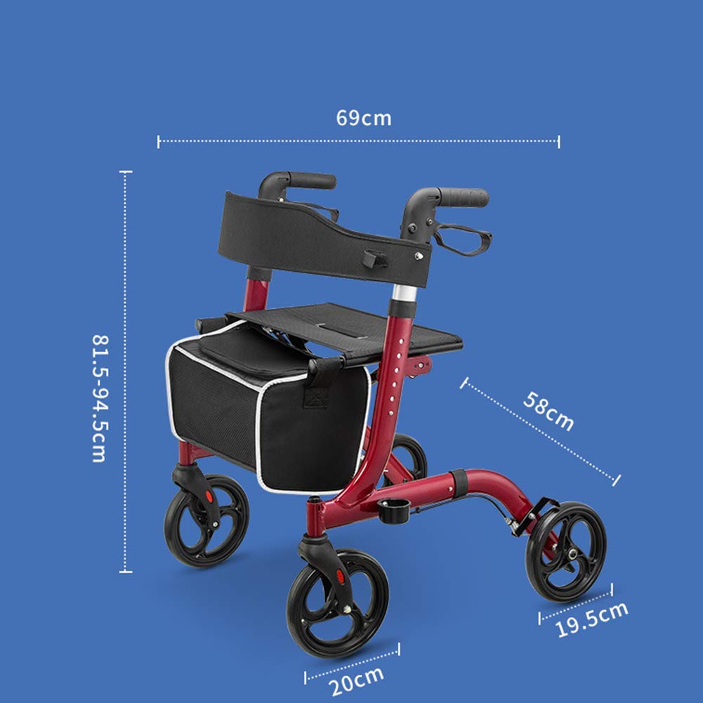 Składany Chodzik Typu Rollator Chodziki Typu Rollator Chodzik Lekki Składany Chodzik Na 4 Kółkach Z Siedziskiem, Blokowanym Hamulcem, Ergonomiczną Rączką I Wyjmowaną Torbą Do Przechowywania