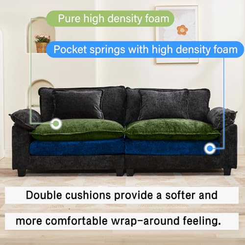 Image of Oprisen 86 inch Modular Sectional Sofa, Comfy Cloud Couch Sectional Sofa with Ottoman, Chenille Sofa Sleeper Deep Seat Sofa with Throw Pillows for Living Room (Black, 86 inch- Loveseat)