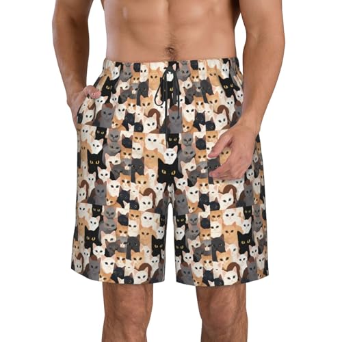 Cat Print Print Stylish Beach Shorts Swim Trunks Lightweight Breathable Summer Outdoor Activities