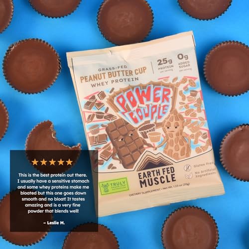 Image of Earth Fed Muscle Power Couple Irish Grass Fed Whey Protein Isolate, Third-Party Certified. 25g Protein, Peanut Butter Cup - Non-GMO, Hormone Free, Soy Free, Gluten Free - 2 LB, 26 Servings