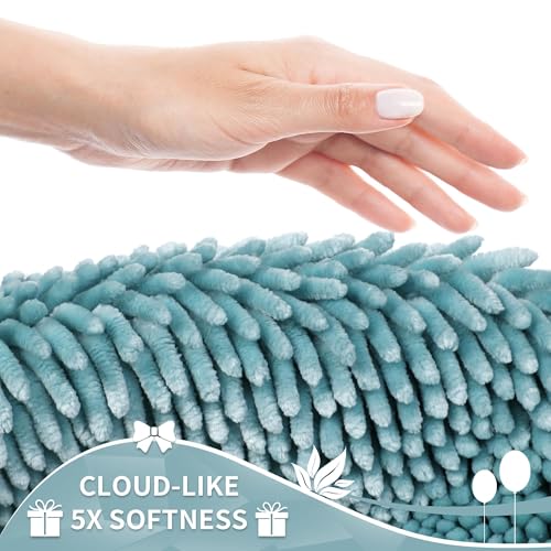 Image of Yimobra Chenille Bathroom Rugs Non Slip, Extra Thick Soft Absorbent Bath Rug 31.5x20 Inch, Machine Washable Quick Dry Bath Mat for Bathroom Floor, Tub and Shower, Home Decor Accessories, Greyish Blue