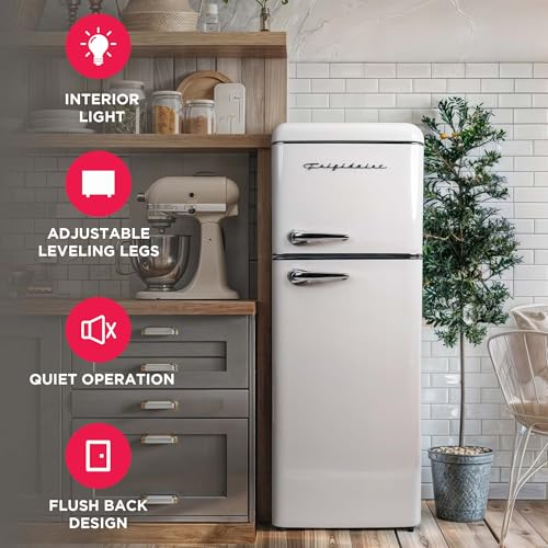 Image of Frigidaire EFR756, 2 Door Apartment Size RETRO Refrigerator with Top Freezer, Chrome Handles, 7.5 cu ft