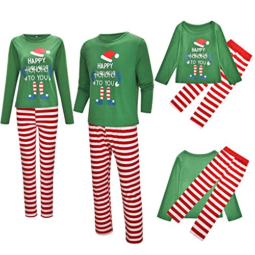 Christmas Pjs Family Matching Pajamas Green Red Christmas Hat Printed Sleepwear Holiday Party (L(Mom), Happy HOHOHO)