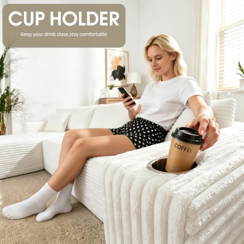 Image of Cloud Sectional Boneless Couches for Living Room,Modular Sectional Sofa with 2 Cup Holders,Memory Foam Cloud Couch with L Shaped Oversized Chaise,No Assembly Needed Plush Corduroy Sofa,Beige