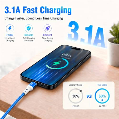 USB C Cable, USB-A to USB-C Fast Charging Cable 6-Pack (3/3/3/6/6/10ft), Nylon Braided USB-C Charging Cords, Compatible with iPhone 17/16/15 Series, Samsung Galaxy, Google Pixel & More