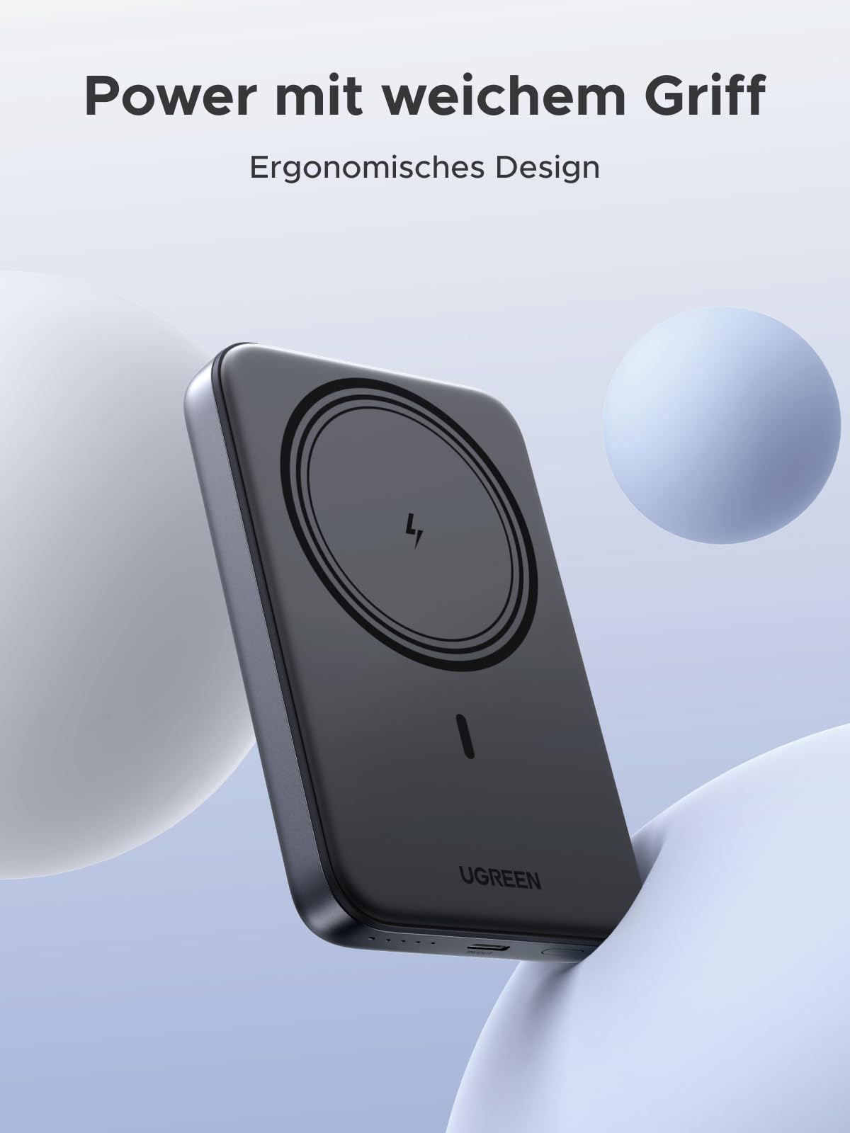 UGREEN Zapix Wireless Powerbank 10000mAh Magnetische Power Bank mit USB-C 20W, kabellose Externe powerbank MagSafe kompatibel mit iPhone 17 Pro Max/17 Pro/16/15 Pro Max/Pro/14/13/12(Schwarz)
