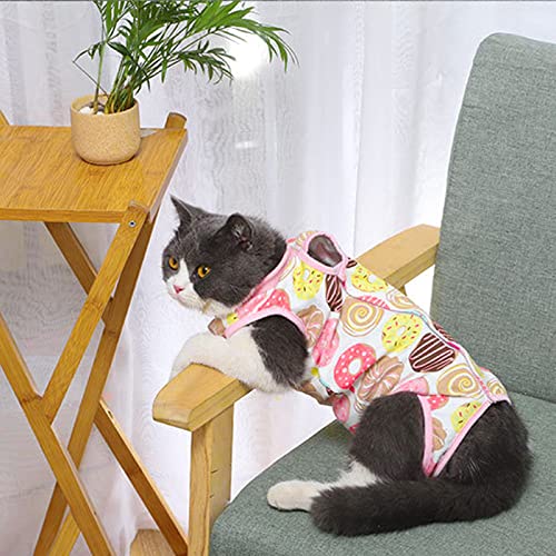 Image of Cat Recovery Suit for Abdominal Wounds or Skin Diseases, 2 PCS Cat Surgery Recovery Suit Breathable E-Collar Alternative for Small Medium Pets After Surgery Wear, Banana and Donut, L