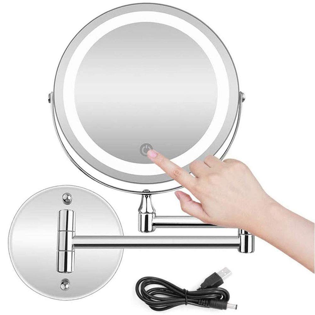 SaryEdge Bathroom Mirror Wall Mounted, 10x Magnifying Shaving Mirror, 7-Inch Double-sided Round Vanity Mirror, 360°Swivel and Extendable, Double Source,