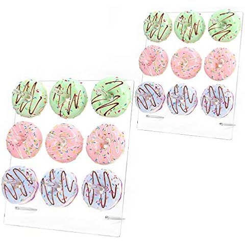 YestBuy Acrylic Donut Wall Display Stand, 2 Sets Square Clear Donut Stands, Clear Bagels Holders Up to 54 Donuts for Christmas, Wedding Birthday Treat Parties,Children's Birthday Cover