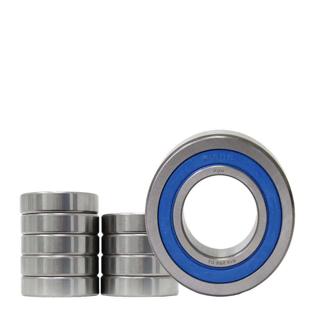 PGN (10 Pack) R16-2RS Bearing - Lubricated Chrome Steel Sealed Ball Bearing - 1"x2"x1/2" Bearings with Rubber Seal & High RPM Support