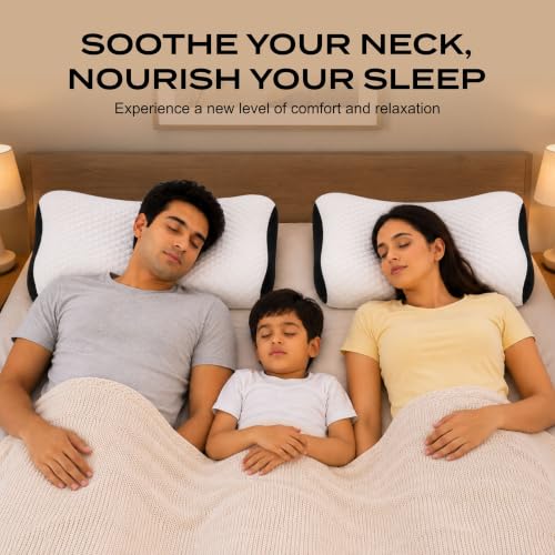 Image of Rylan Cervical Memory Foam Pillow for Neck Support | 2-Year Manufacturing Warranty | Orthopedic Contour Pillow for Cervical Spine Alignment & Shoulder Support | Made in India