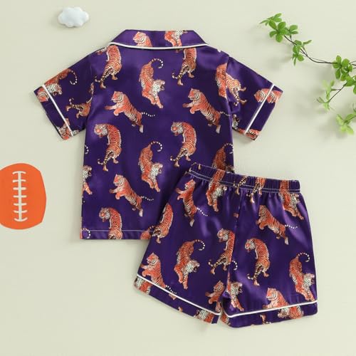 fyclemt Toddler Baby Girl Boy Summer Silk Pajamas Set Short Sleeve Lapel Button Shirt Pj Shorts Kids Satin Pajamas Sleepwear4