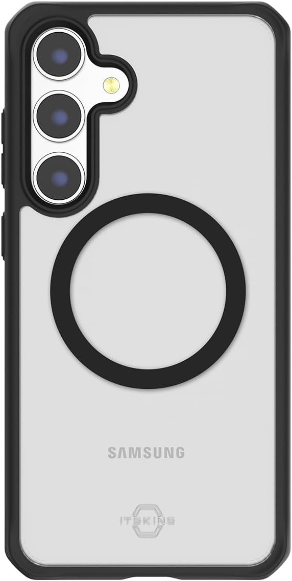ITSKINS Hybrid R // Solid - High-Impact Hybrid Case for Samsung Galaxy S24, Compatible with MagSafe, Protective Military Shockproof Cover, Slim Phone Case - Black & Transparent