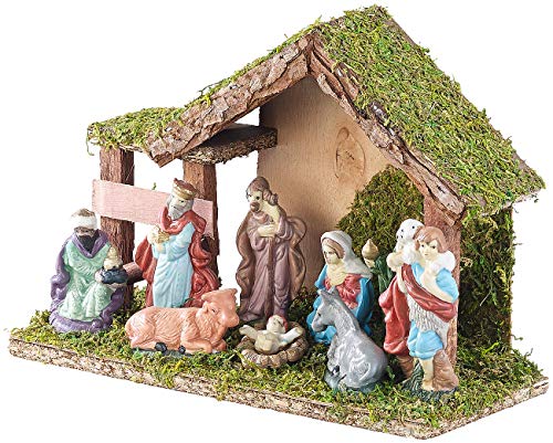 Weihnachtskrippe aus Holz mit Figuren, klassisch und handgefertigt