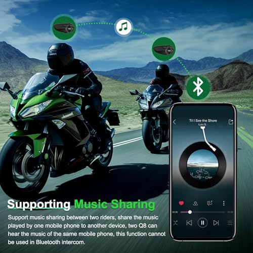 Image of SolaMr Q8 Motorcycle Helmet Bluetooth Headset, 230hours Standby, 6 Riders Mesh Communication Systems with Audio Multitasking, Music Sharing, Noise Cancellation, FM Radio, Loud Interphone -1 Pack