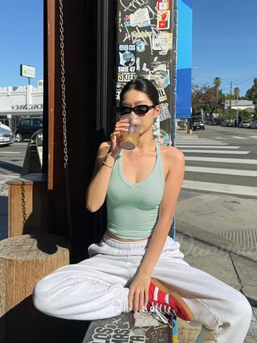 Image of Danysu V Neck Racer Back Tank Top for Women Padded Ribbed Long Tank Fitted Basic Cami Tops