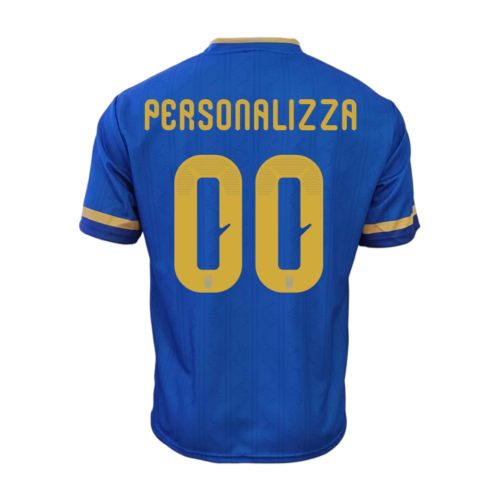 FIGC Maglia Replicadella Nazionale Italiana di Calcio, Personalizzabile con Nome e Numero, 100% Poliestere, Made in Italy, Taglie Bambino, Ragazzo e Adulto (da 4 Anni alla XXL)