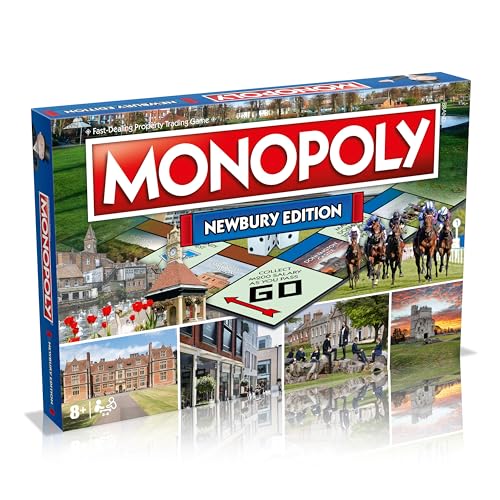 Winning Moves Juego de mesa Newbury Monopoly, gira alrededor del tablero, compra, vende e intercambia tu camino hacia el éxito, es un gran regalo para mayores de 8 años, rojo