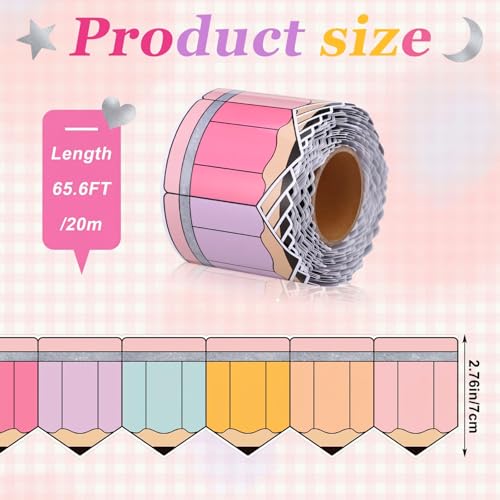 Image of Tenceur 65ft Pencil Classroom Bulletin Board Border Pastel Die-Cut Border Trim Back to School Bulletin Board Decor for School Chalkboard Wall Window Door