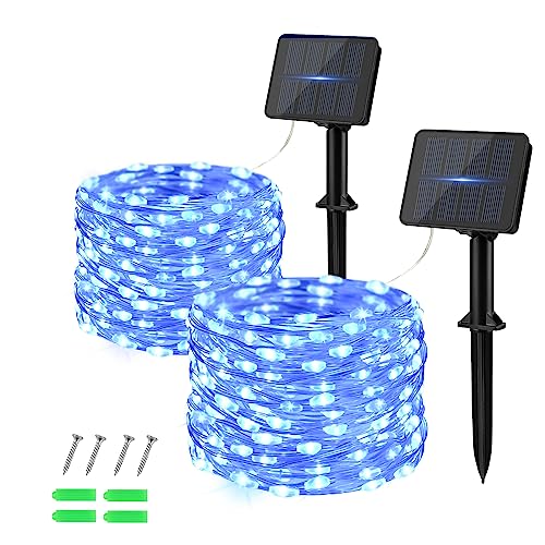 Dalugo [2 Stück] Solar Lichterkette Outdoor, 5M 50 LED Solar Lichterkette Außen Wetterfest Kupferdraht für Garten, Terrasse, Hof, Baum, Party, Geburtstag, Hochzeit, Weihnachten (Blau)