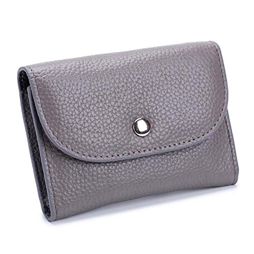DcSpring Cartera Monedero Pequeñas Mujer Piel Genuino Cartera Mini Cuero Genuino Portatarjetas Estuche para Tarjetas de Visita Cremallera (Gris)
