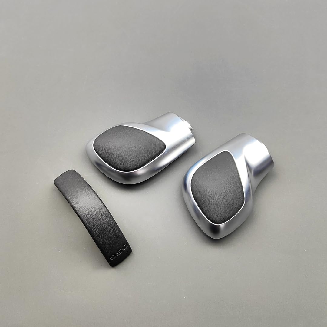 CGMIBOZ Chrome Matt with Leather Shift Knob Gear Side Cover DSG Emblem for VW for Golf 6 7 R GTI for Passat B7 B8 CC R20 for Jetta MK6 GLI(3PCS Leather)