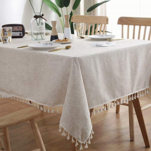 Orchid MLinen Tablecloth for Rectangle Table, 55x86 Inch Table Cloths with Tassel Kitchen Dining Room Water Repellent Wrinkle Free Rustic Boho Table Cover for Party,Holiday Dinner