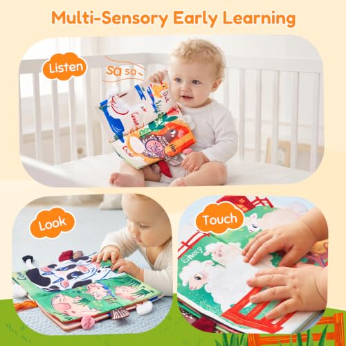 Image of JoyCat Baby Books 0-12 Months, Farm Tail Tummy Time Sensory Cloth Book