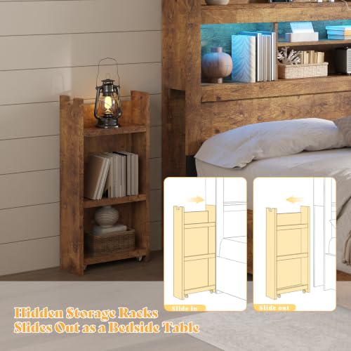 Image of AMERLIFE Queen /Full Size Wood Headboard Only with Storage, Rustic Brown