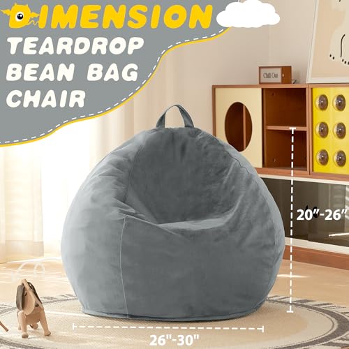 Image of HABUTWAY 2FT Bean Bag Chair, 2' Beanbags Small Bean Bag Chairs with Filling, Teardrop Bean Bag Chair Luxurious Velvet Ultra Soft Fur with Removable Cover(Light Grey)