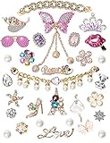 30 PCS Bling Shoe Charms, Designer Shoe Charms and Shoe Chain Luxury Rhinestone Jewelry Shoe Decoration for Clog Sandals Accessories for Girls Women Adults Gifts(Pink)