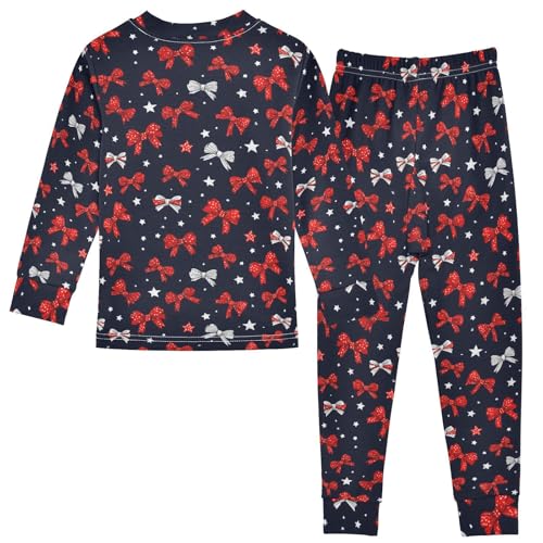 ALAZA Bow Star Red Blue 2 Piece Pajama Set Long Sleeve Top and Pants Sleepwear Unisex2